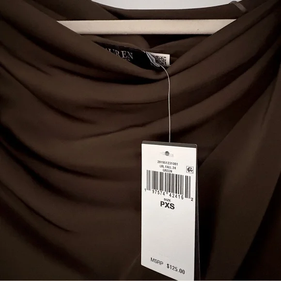 NWT Ralph Lauren Satin Charmeuse Off-the-Shoulder Blouse Botanic Green XSP - Picture 5 of 7